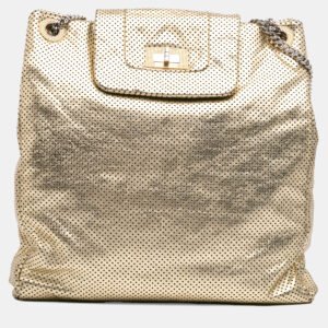 Chanel Gold Perforated Crackled Metallic Calfskin Drill Tote