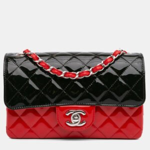 luxury-women-chanel-used-handbags-p1155360-005 Chanel Red/Black Mini Rectangular Bicolor Patent Single Flap