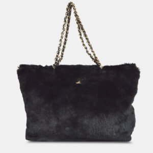 Chanel Black Fur Leather Chain Tote Bag
