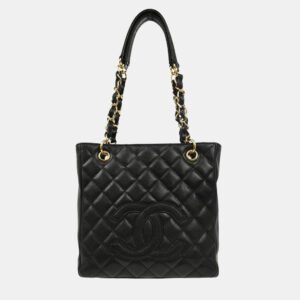 Chanel Black Calfskin Petite Shopping Tote PST Chain Handbag