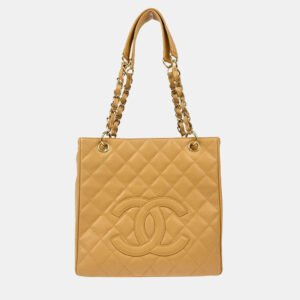 Chanel Beige Leather Petite Shopping Tote Bag