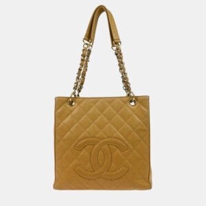 Chanel Beige Caviar Leather Petite Shopping Tote Bag