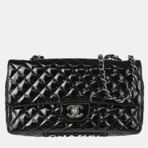 luxury-women-chanel-used-handbags-p1155590-002 Chanel Black Patent Leather Single Flap Shoulder Bag