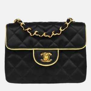 luxury-women-chanel-used-handbags-p1155592-010 Chanel Black Satin Mini Classic Square Flap Shoulder Bag