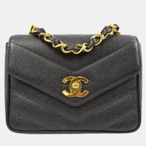 luxury-women-chanel-used-handbags-p1155595-008 Chanel Black Calfskin Chevron Mini Square Shoulder Bag