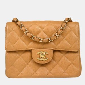 luxury-women-chanel-used-handbags-p1155597-011 Chanel Beige Calfskin Mini Classic Square Flap Shoulder Bag