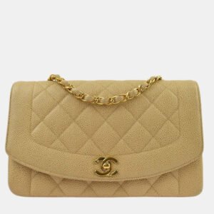 luxury-women-chanel-used-handbags-p1155600-009 Chanel Beige Calfskin Medium Diana Shoulder Bag