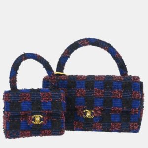 luxury-women-chanel-used-handbags-p1155614-004 Chanel Blue Tweed Classic Single Flap Two-in-One Flap Bag Set