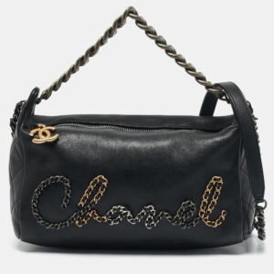 Chanel Black Leather Chain Signature Bag