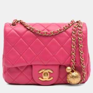 luxury-women-chanel-used-handbags-p1156265-002 Chanel Pink Mini Square Classic Lambskin Pearl Crush Single Flap