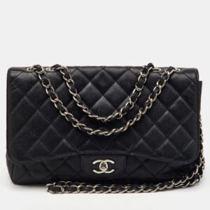 luxury-women-chanel-used-handbags-p1156333-005 Chanel Black Quilted Caviar Leather Jumbo Classic Single Flap Bag