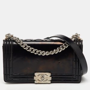 Chanel Black Leather Old Medium Reverso Boy Flap Bag