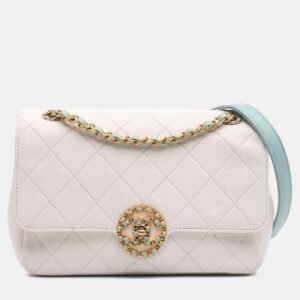 luxury-women-chanel-used-handbags-p1156452-003 Chanel Blue/White CC Quilted Calfskin Single Flap