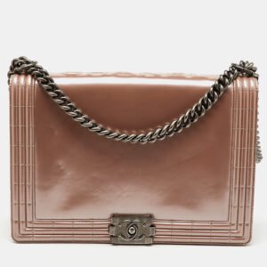 Chanel Beige Patent Leather Large&nbsp;Reverso Boy Flap Bag