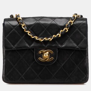 luxury-women-chanel-used-handbags-p1156604-025 Chanel Black Mini Square Classic Lambskin Single Flap