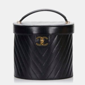Chanel Black Caviar Chevron Vanity Case