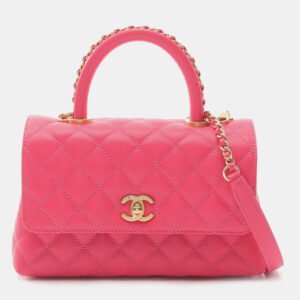 Chanel Pink Leather Top Handle Flap Bag