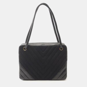 Chanel Black Chevron Lambskin and Jersey Shoulder Bag