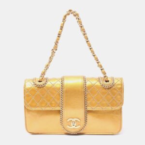 Chanel Gold Matelasse Patent Leather  Chain Shoulder Bag