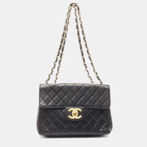 Chanel Black Lambskin Leather Jumbo Classic Flap Shoulder Bag