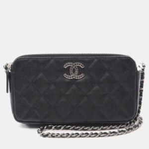 Chanel Black Leather Small Clutch With Chain