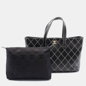 Chanel Black Leather Wild Stitch Tote Bag