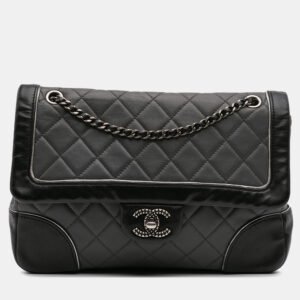 Chanel Black/Grey Paris-Salzburg Medium Lambskin Tyrolean Flap