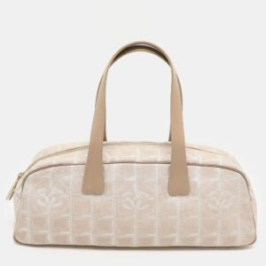 Chanel Beige Printed Nylon Travel Ligne Bowler Bag