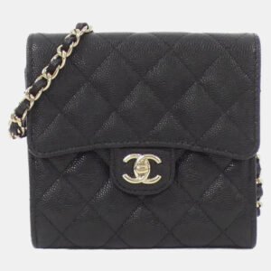Chanel Black Leather Chain Clutch Shoulder Bag