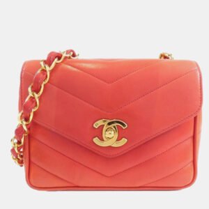 Chanel Red Chevron Quilted Lambskin Square Mini Flap Bag