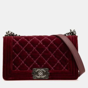 Chanel Burgundy Velvet Medium Velvet Boy Bag
