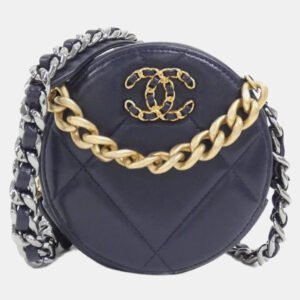 Chanel Navy Leather 19 Round Chain Shoulder Bag
