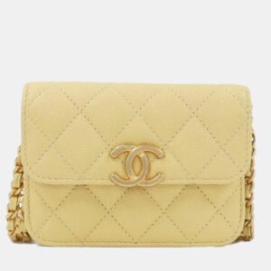 Chanel Yellow Quited Leather Chain Clutch