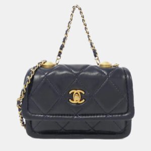 Chanel Navy Lambskin Chain Clutch Bag