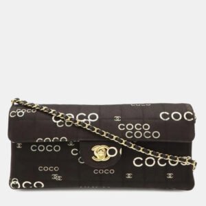 Chanel Black Canvas Chocolate Bar Coco Print Chain Shoulder Bag