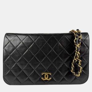 Chanel Black Leather Full Flap Metal Shoulder Bag