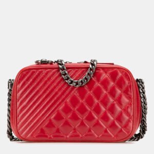 Chanel Red Small Quilted Glazed Calfskin Coco Boy Camera Bag