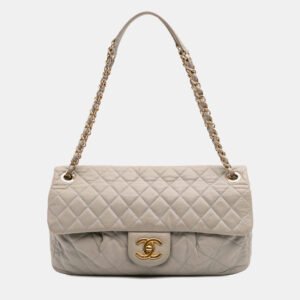 Chanel Brown Large Quilted Iridescent Calfskin Coco Pleats Flap