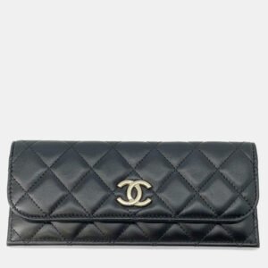 Chanel Black Lambskin Matelasse Clutch Bag