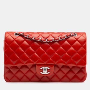 Chanel Red Medium Classic Lambskin Double Flap