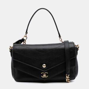 Chanel Black Mini Quilted Sheepskin Double Chevron Flap