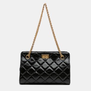 Chanel Black Reissue 2.55 Glazed Crackled Calfskin Shopping Bag