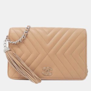 Chanel Dark Beige Leather Chain Wallet