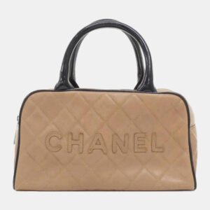 Chanel Beige Enamel Leather Boston Bag