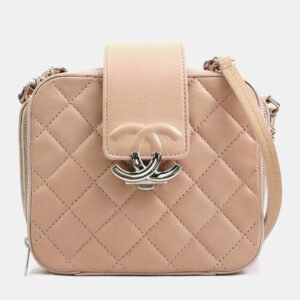 Chanel Pink Beige Caviar Leather Shoulder Bag