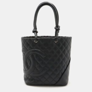Chanel Black Calf Leather Cambon Line Medium Tote Bag
