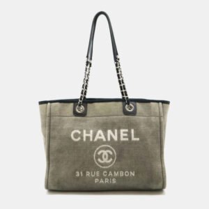 Chanel Gray/Black Canvas Deauville Line Medium Chain Tote Bag
