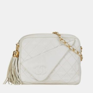 luxury-women-chanel-used-handbags-p1158951-002 Chanel White Matelasse Lambskin Coco Mark Tassel Chain Shoulder Bag