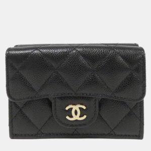 Chanel Black Caviar Leather Small Timeless Classic Flap Wallet