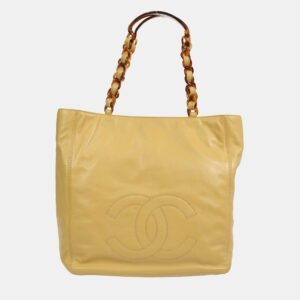 Chanel Beige Lambskin Plastic Chain Tote Bag